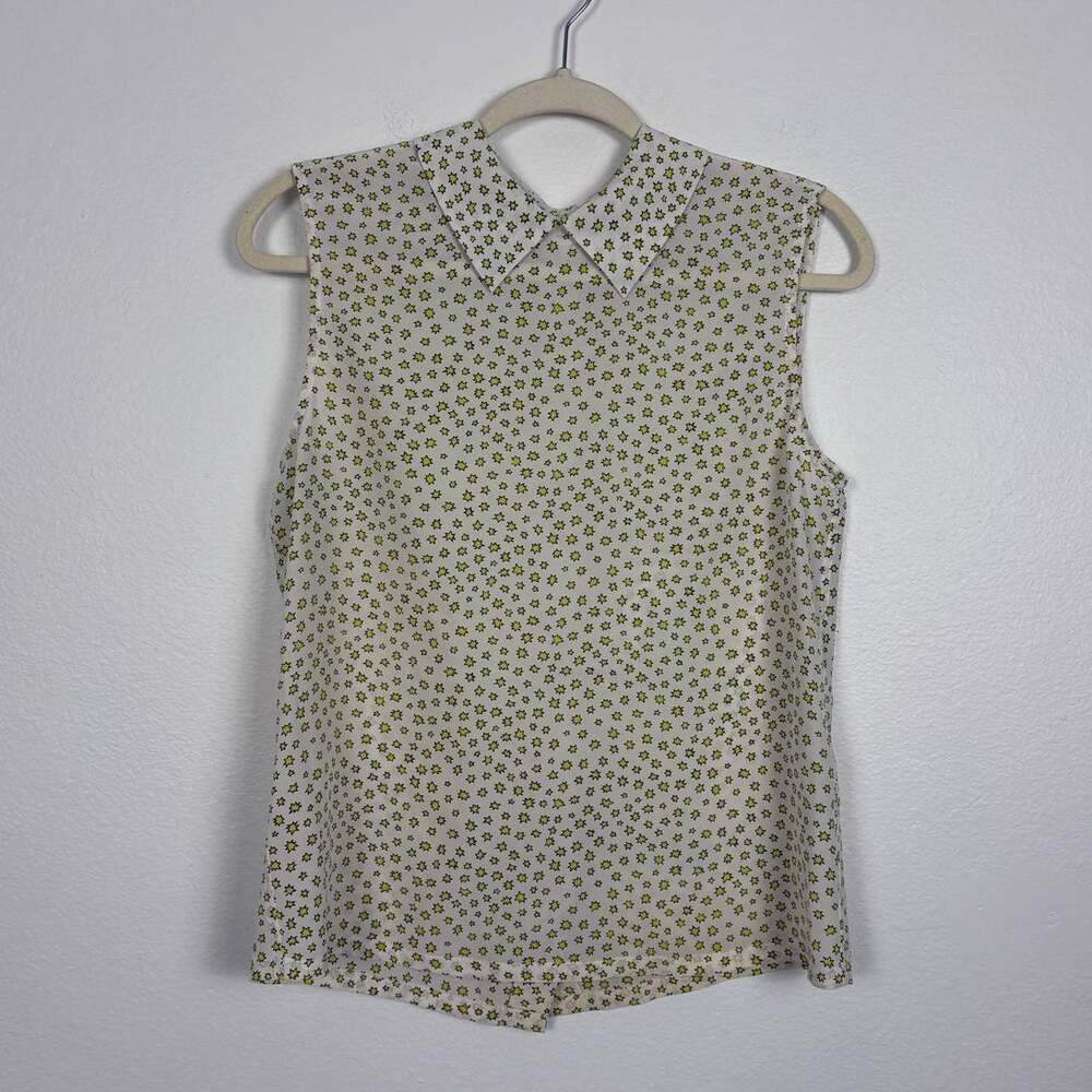 Equipment Silk Star Print Button Back Collared Preppy Sleeveless Blouse XS
